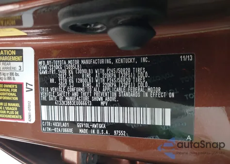 2014 Toyota Venza Xle V6 from USA, damaged, VIN 4T3ZK3BB3EU066613